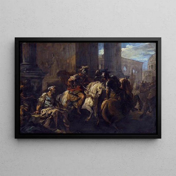 Bélisaire mendiant aux portes de Rome - Charles André van Loo — framed artwork on a wall