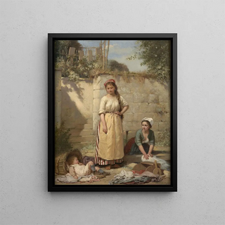 La lavandière jeune maman - Charles-Auguste-Romain Lobbedez — framed artwork on a wall