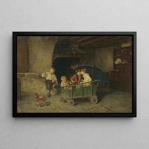 Children playing - Charles-Bertrand d'Entraygues — framed artwork on a wall