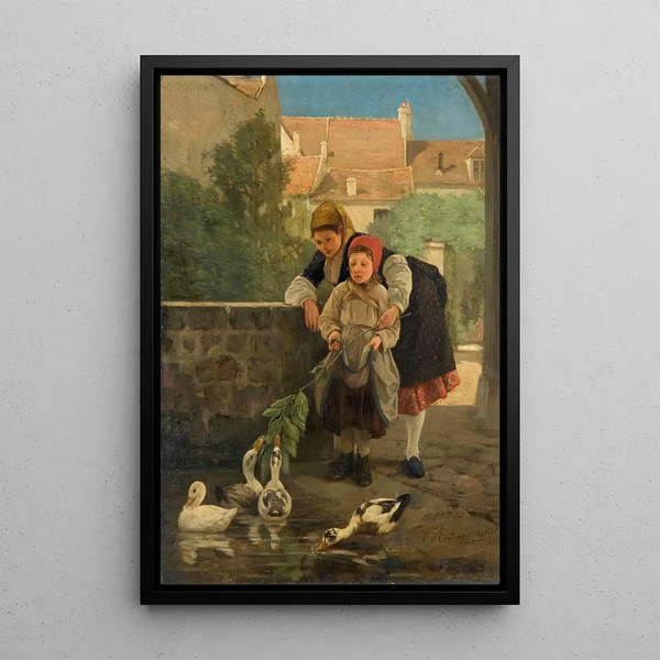 Feeding the ducks - Charles-Bertrand d'Entraygues — framed artwork on a wall