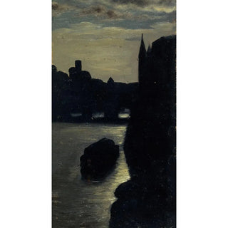 Les bords de la Seine près du palais de justice effet de nuit - Charles-Émile Cuisin — artwork view