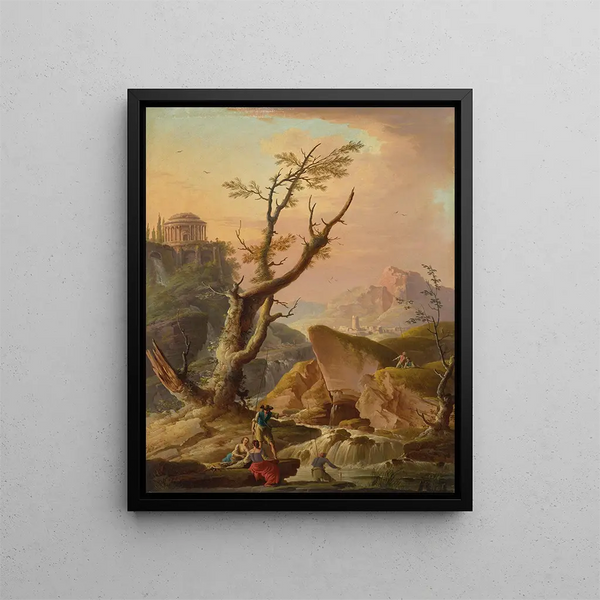 an Italian landscape with figures - Charles-François Grenier de Lacroix — framed artwork on a wall
