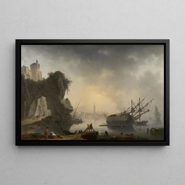 Coastal Landscape Painting of the South in the Morning - Charles-François Grenier de Lacroix — framed artwork on a wall