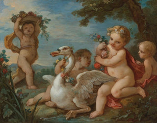 Putti ornant un cygne d'une guirlande de fleurs - Charles-Joseph Natoire — artwork view