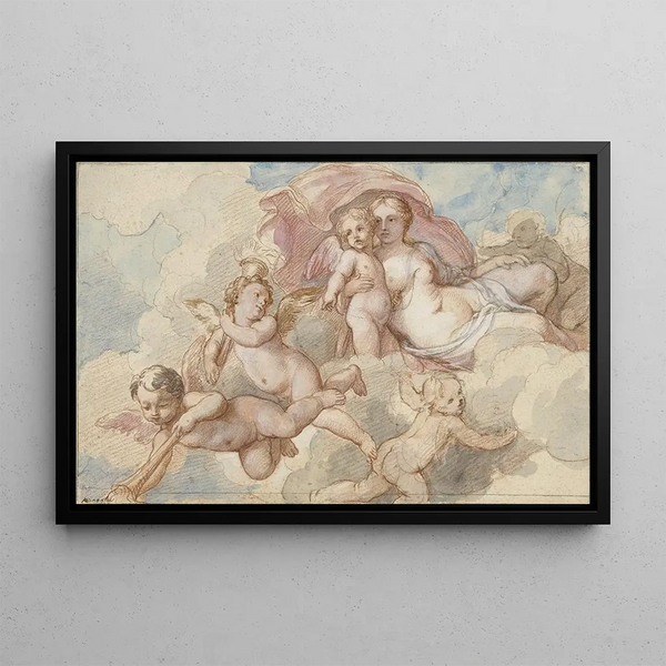 Venus with Love and Putti - Charles-Joseph Natoire — framed artwork on a wall