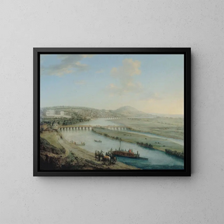 L'île Seguin, the Sèvres bridge and Saint-Cloud - Charles-Léopold Grevenbroeck — framed artwork on a wall