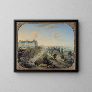 Vue du Château Vieux et de la terrasse de Meudon - Charles-Léopold Grevenbroeck — framed artwork on a wall