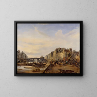 Le Pont Marie et le port Saint-Paul - Charles-Louis Mozin — framed artwork on a wall