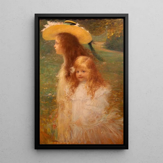 Portrait of the artist's nieces by Charles Landre - Charles-Lucien Landre — framed artwork on a wall