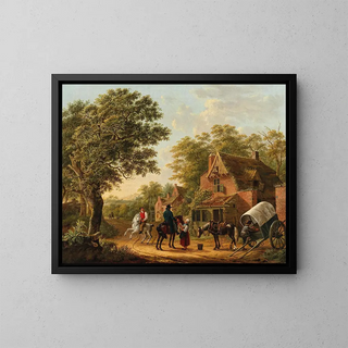 A refreshing drink in front of the rest station - Charles-Philogène Tschaggeny — framed artwork on a wall