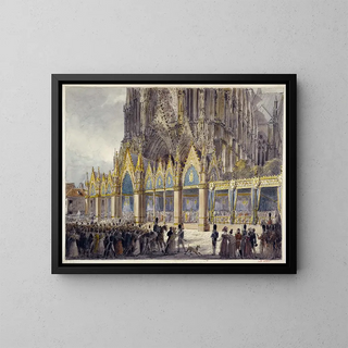 La cathédrale de Reims le jour du sacre de Charles X en 1825 - Charles Abraham Chasselat — framed artwork on a wall