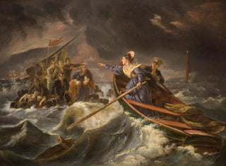 Grace Darling and her father rescuing survivors from the shipwreck of the Forfarshire on the Farne Islands, September 7, 1838 - Charles Achille d'Hardiviller — artwork view