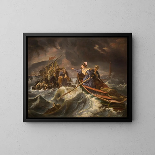 Grace Darling and her father rescuing survivors from the shipwreck of the Forfarshire on the Farne Islands, September 7, 1838 - Charles Achille d'Hardiviller — framed artwork on a wall