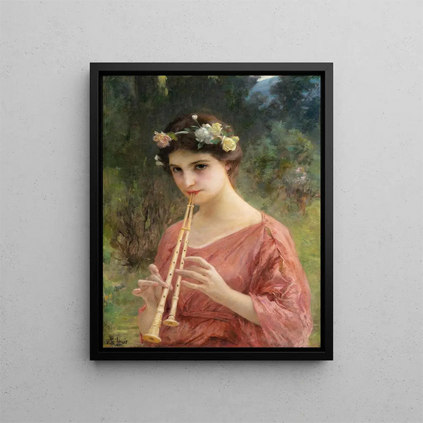 a young woman playing the aulos - Charles Amable Lenoir — framed artwork on a wall