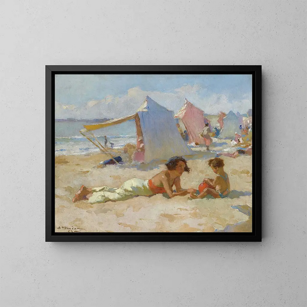 Playing on the beach - Charles Atamian — framed artwork on a wall