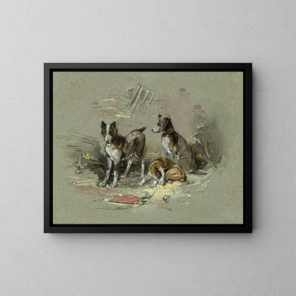 Three Dogs in an Alley - Charles B Newhouse — framed artwork on a wall