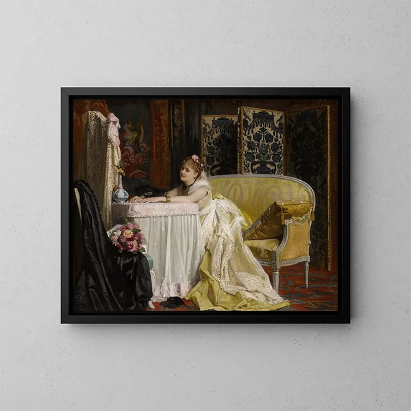 Young woman writing a letter - Charles Baugniet — framed artwork on a wall