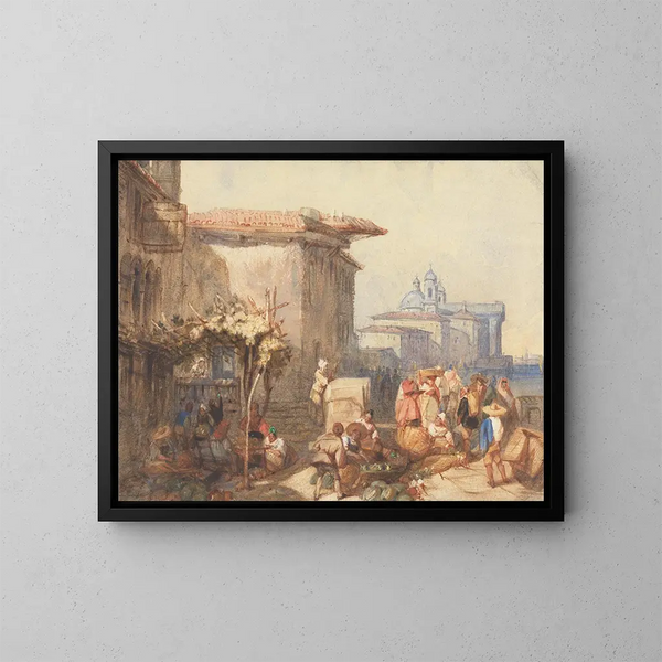 A Market Scene in Venice - Charles Bentley — framed artwork on a wall