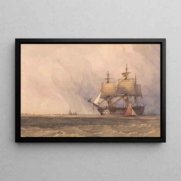 Coastal Scene with Ships - Charles Bentley — framed artwork on a wall