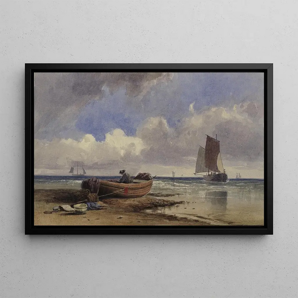 Fishing Boat on the Shore at Hastings - Charles Bentley — framed artwork on a wall