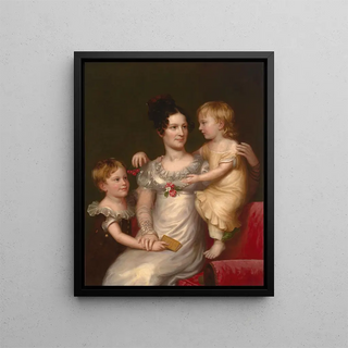 Sarah Weston Seaton with her children Augustine and Julia - Charles Bird King — framed artwork on a wall