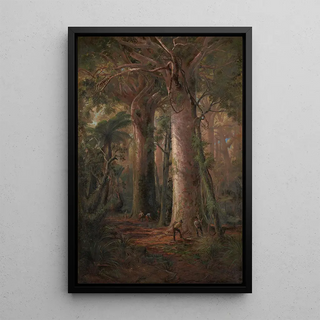 Scene of Kauri gum diggers at work - Charles Blomfield — framed artwork on a wall