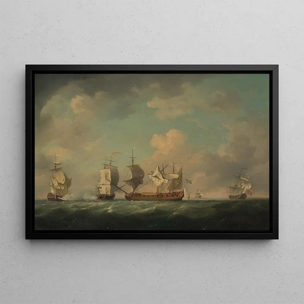 La Capture du Marquis d'Antin et de Louis Erasme - Charles Brooking — framed artwork on a wall