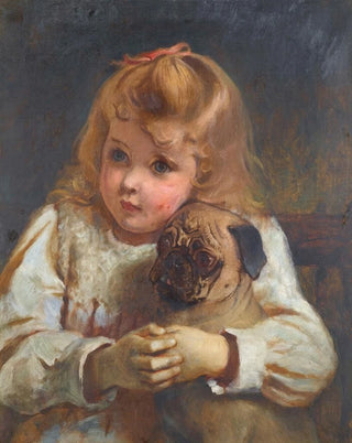 An anxious girl with a pug - Charles Burton Barber — artwork view