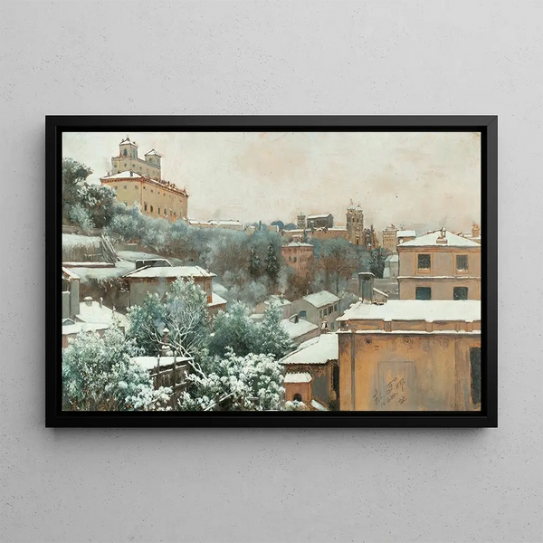 View of the Pincian Hill in Rome with Villa Medici and Trinità dei Monti - Charles Caryl Coleman — framed artwork on a wall
