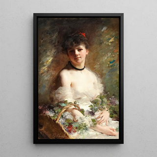 Young woman with flower basket - Charles Chaplin — framed artwork on a wall