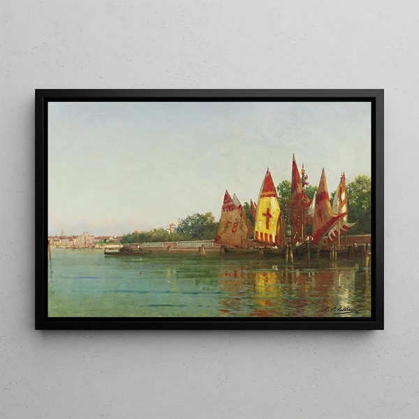 Voiliers à Venise - Charles Clement Calderon — framed artwork on a wall