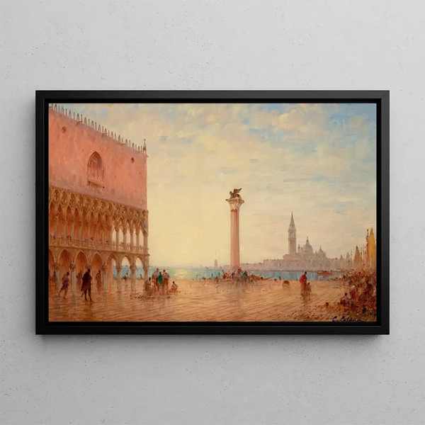 Vue de la Piazza San Marco Venise - Charles Clement Calderon — framed artwork on a wall