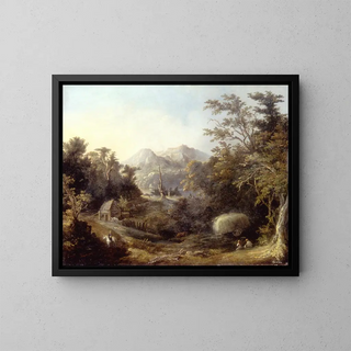 Landscape with Farm and Mountains - Charles Codman — framed artwork on a wall