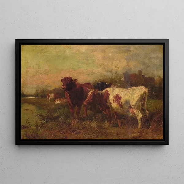 Cows grazing - Charles Collins — framed artwork on a wall