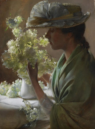 La Dame au bouquet de boules de neige - Charles Courtney Curran — artwork view