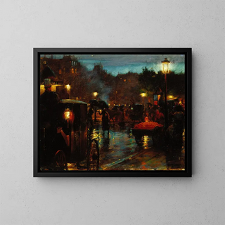 Paris at Night - Charles Courtney Curran — framed artwork on a wall