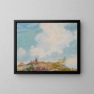 Nuage rose au-dessus de la montagne - Charles Courtney Curran — framed artwork on a wall