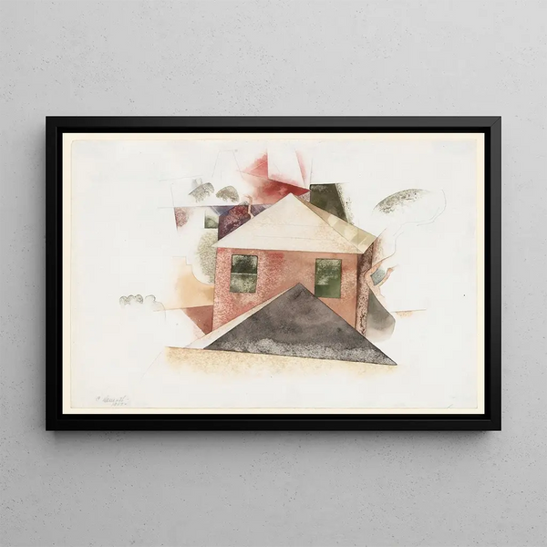 Houses with Red - Charles Demuth — framed artwork on a wall
