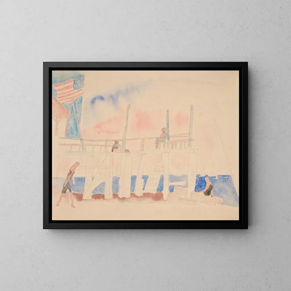 Quai with Four Figures - Charles Demuth — framed artwork on a wall