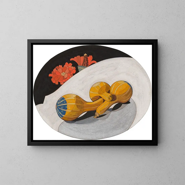 Pumpkins and Zinnias - Charles Demuth — framed artwork on a wall