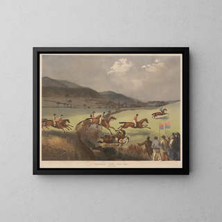 The Abergavenny Steeplechase taking the stream My darling the nun Pope general practitioner Thurgarton Labourer - Charles Denton — framed artwork on a wall