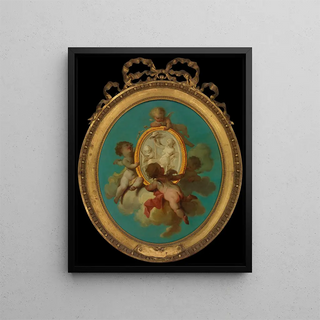 Putti with a medallion - Charles Dominique Joseph Eisen — framed artwork on a wall