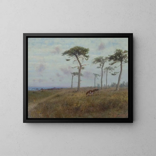 Bétail paissant parmi les cyprès de Monterey - Charles Dorman Robinson — framed artwork on a wall
