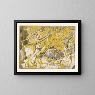 Figures bathing in the sun under a palm tree - Charles Dufresne — framed artwork on a wall