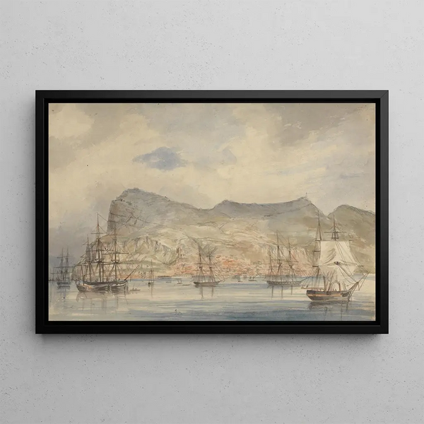 View of Gibraltar - Charles Dyce — framed artwork on a wall