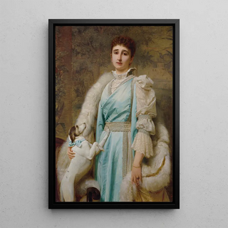 Portrait of a lady in aquamarine dress - Charles Edward Perugini — framed artwork on a wall