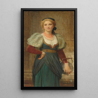 Portrait of a lady with a coral necklace - Charles Edward Perugini — framed artwork on a wall
