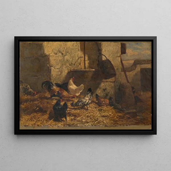 Poules - Charles Émile Jacque — framed artwork on a wall