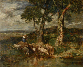 Moutons au labreuvoir - Charles Émile Jacque — artwork view