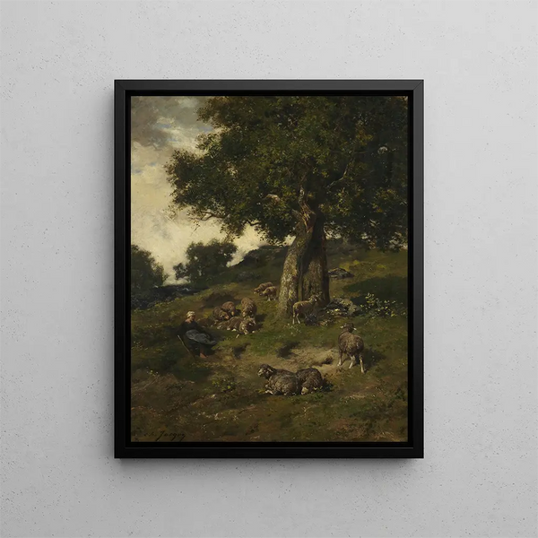 Bergère et moutons - Charles Émile Jacque — framed artwork on a wall